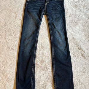 Dark Blue Straight Leg Jeans with Textured Denim